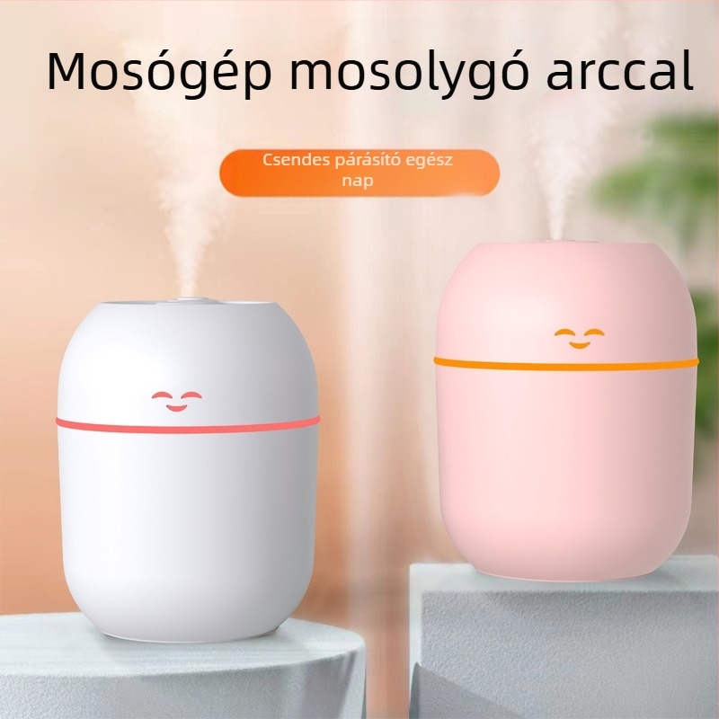 Mosolyarcú USB ultrahangos párásító, 1 párásító kimenet, 10 m² alatti helyiségekhez, víztartály 0,5 L-ig