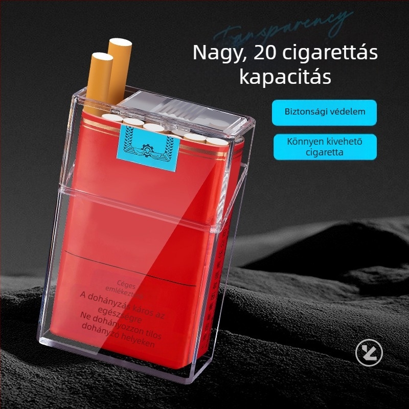 XP008 Férfiaknak szánt átlátszó fehér cigarettatárca és fém öngyújtó — kreatív reklámajándék