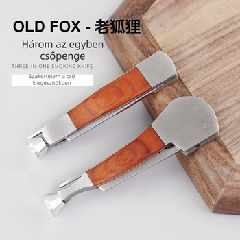 OLD FOX Rozsdamentes acél 3-in-1 pipatisztító eszköz kaparóval és nyomórúddal