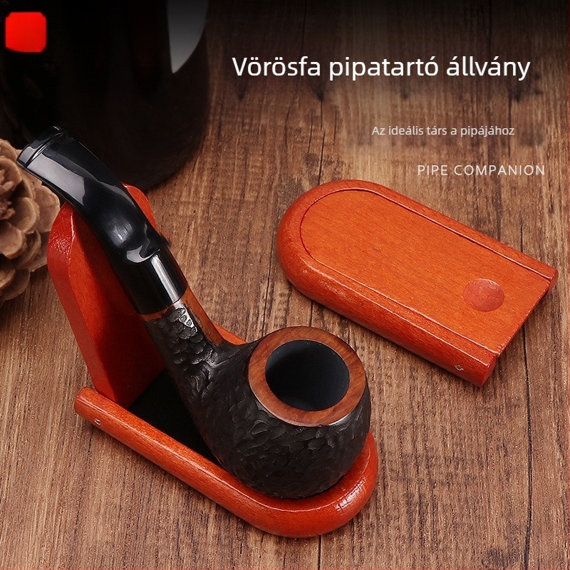Összecsukható tömörfa pipatartó – hordozható mahagóni és vörös szantálfa kiállító állvány, retro pipakiállítási kiegészítők