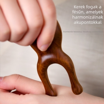 Fából készült arcmasszírozó sandal- és rózsafa keverékéből, többfunkciós akupunktúra pontmasszírozó eszköz, orr- és szemkörüli masszázs, meridián fésű, arcfelvarrás, modern minimalist stílus