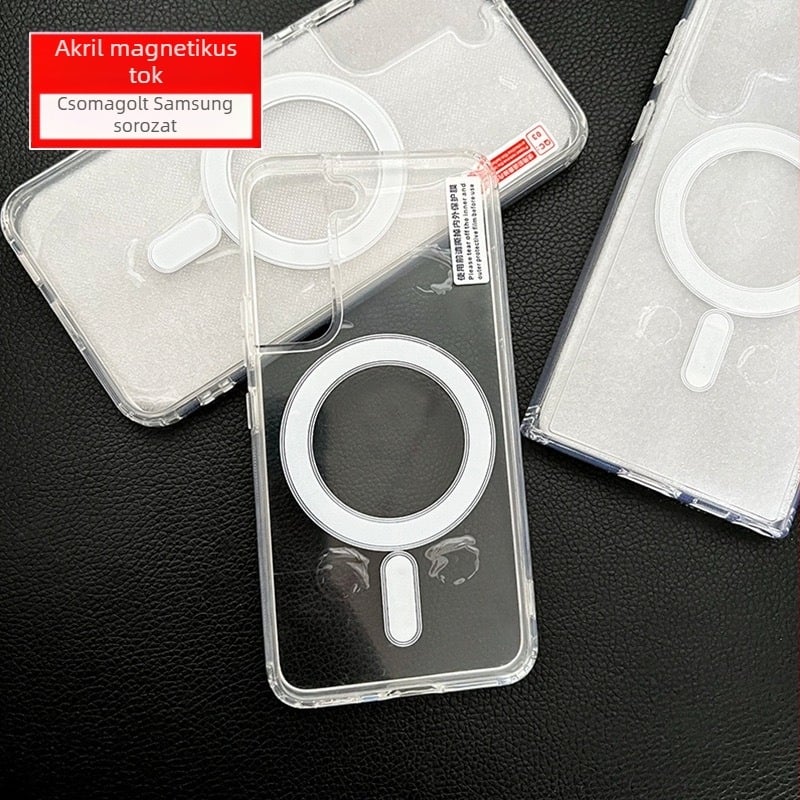Samsung S23/S22 Ultra MagSafe tok, 2-in-1 akril+TPU, ütésálló, átlátszó, domborított felület