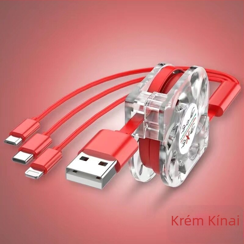 Kihúzható szilikon adat- és töltőkábel három csatlakozóval (Mini USB, Lightning, Type-C) – 1–3 kimenet, gyors töltés.