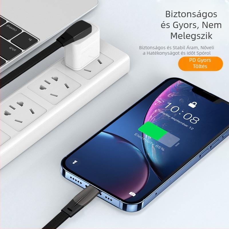 USB-C autós adatkábel kettős végű, lapos kialakítás, gyors töltés