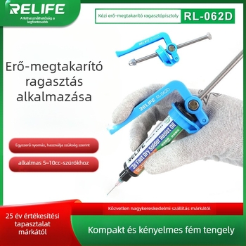 Ragasztópisztoly – kézi működtetésű, a munkát spóroló, tolóhenger szirinszerű kivitelben, kapacitás 5cc/10cc, hardverjavításra