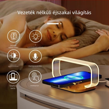Manjia wr06c Akril éjjeli lámpa intelligens hangvezérléssel az éjjeliszekrényhez, vezeték nélküli gyors töltés – modern minimális stílus, CE tanúsítvány