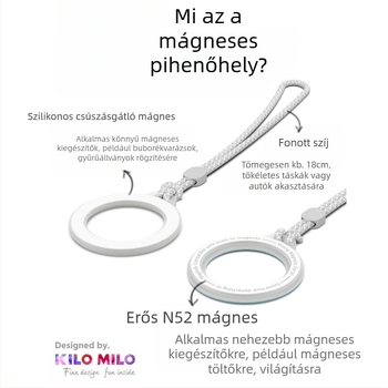 KILO MILO MagSafe mágneses állvány és gyűrű a táska felakasztásához, átlátszó dizájn, műanyag anyag, általános stílus