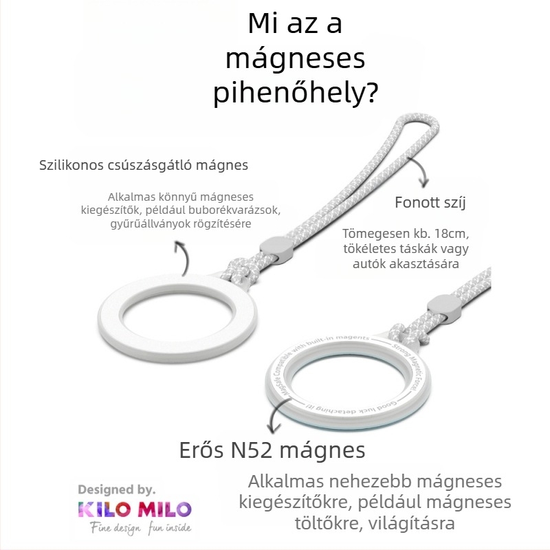 KILO MILO MagSafe mágneses állvány és gyűrű a táska felakasztásához, átlátszó dizájn, műanyag anyag, általános stílus