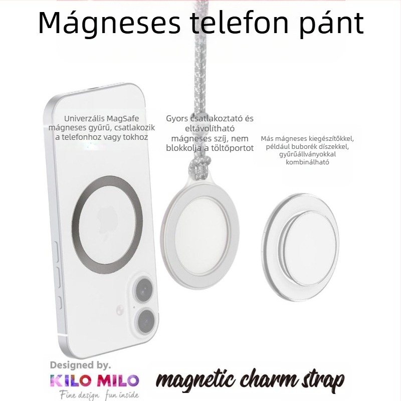 KILO MILO MagSafe mágneses állvány és gyűrű a táska felakasztásához, átlátszó dizájn, műanyag anyag, általános stílus