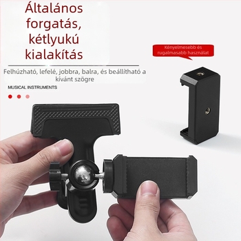 Telefonállvány gitárhoz és ukulele-hez — függőleges csipesz, forgatható, univerzális hangszer tartozék