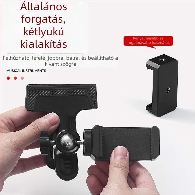 Telefonállvány gitárhoz és ukulele-hez — függőleges csipesz, forgatható, univerzális hangszer tartozék