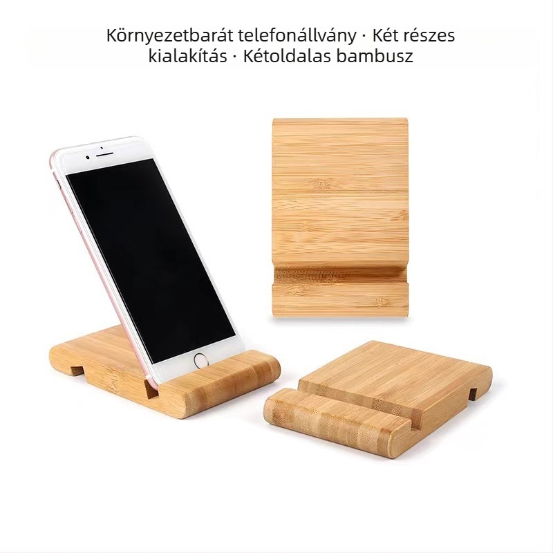 Asztali bambusz telefon- és tabletatartó, univerzális kompatibilitás, testreszabható, licencelhető magáncímke