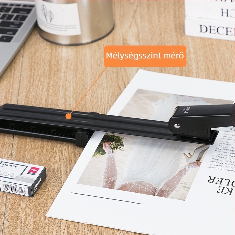 Deli 0334 hosszú karú közepes stapler dokumentumkötéshez, kompatibil 24/6 tűkkel, tűmodell 12, nettó tömeg 1000 g