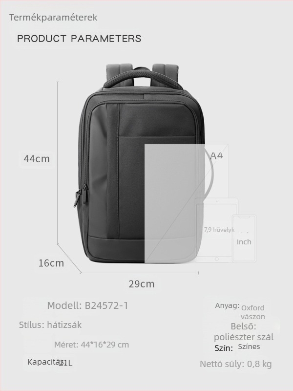 Üzleti hátizsák laptophoz, vízálló membrán, kapacitás 20–35 L, mindennapi ingázáshoz, görbült vállpánt, poliészter bélés