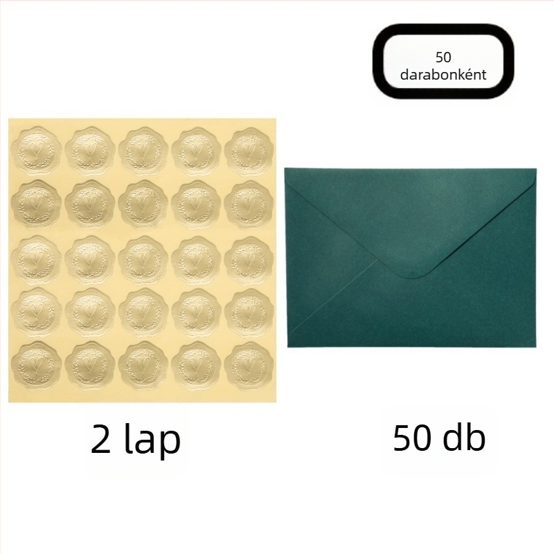 Esküvői meghívókhoz készült fém szív alakú matricák és boríték készlet, nyugati stílusú, testreszabható