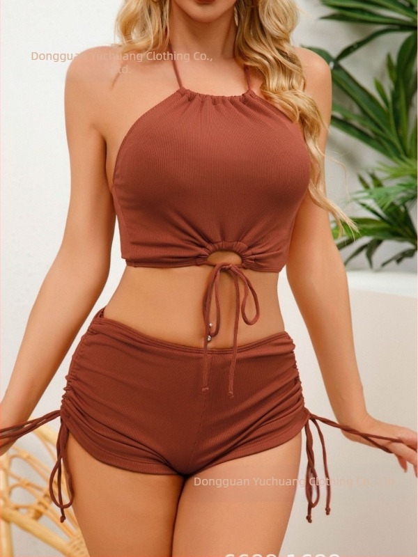 Két részes halter bikini nőknek gyorsan száradó poliészter anyagból, párnázott kosár acél alátámasztás nélkül, virágmintás