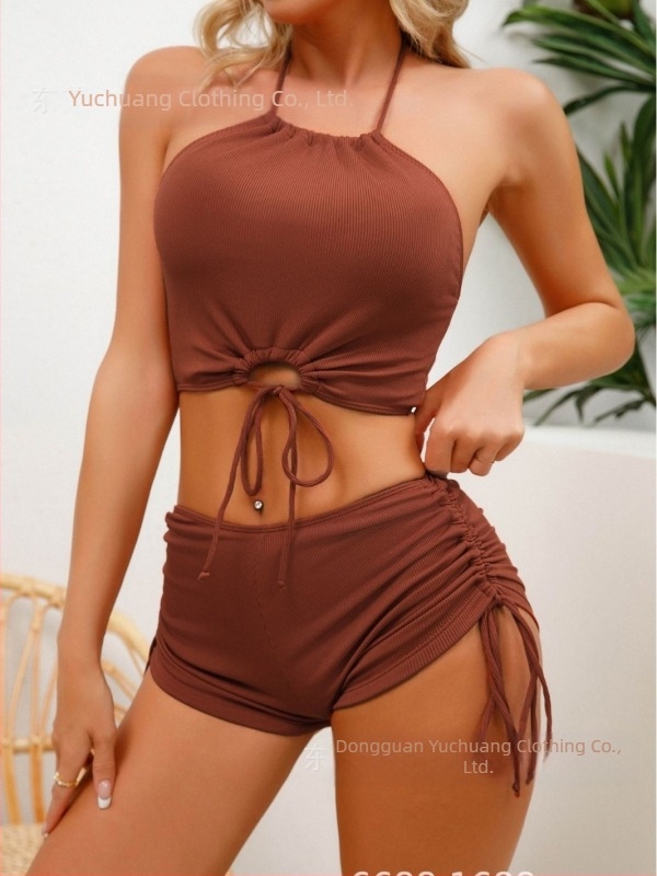 Két részes halter bikini nőknek gyorsan száradó poliészter anyagból, párnázott kosár acél alátámasztás nélkül, virágmintás