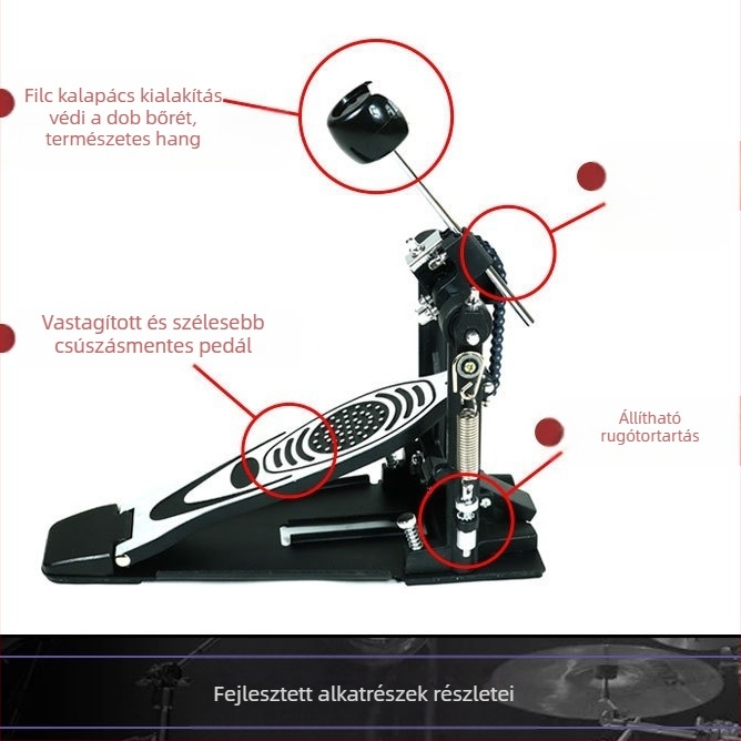 Novos Fejlett dobpedál kettős lánccal ütővel