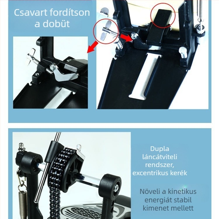 Novos Fejlett dobpedál kettős lánccal ütővel