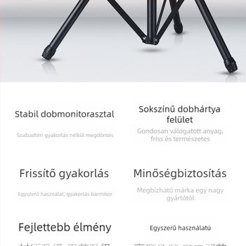 Gyakorló dob tartó táskával és ütőpanellel, fém kivitel, Asanasi