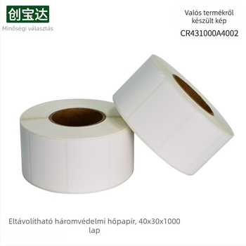 Eltávolítható termoszalag címke papír; eltávolítható ragasztó; fehér rácsos hátlap; vastagság 0,075 mm; hőállóság 65 °C-ig