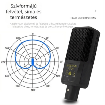 Nagydiafragma kondenzátoros mikrofon külső hangkártyával élő közvetítéshez; cardioid; frekvenciatartomány 100 Hz–20 kHz; SNR ≥ 100 dB