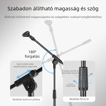 Padlóra álló mikrofonállvány, állítható magasságú, háromlábú alap, színpadi előadásokhoz és felvételekhez