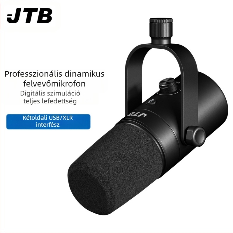 JTB professzionális dinamikus mikrofon zajcsökkentéssel, valós idejű monitorozás videó élő közvetítéshez, USB/XLR kettős interfész, SNR ≥ 85 dB