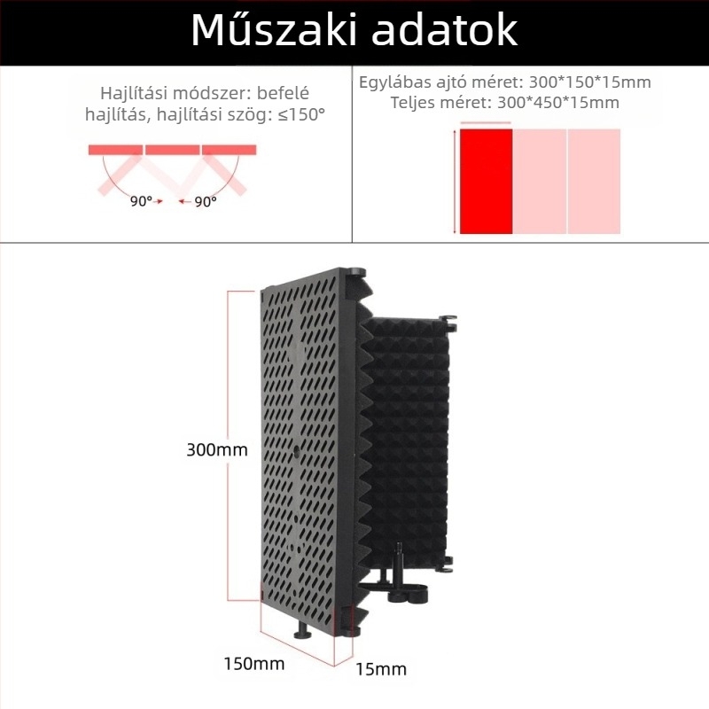 TIWASTAGE F-3 Háromajtós mikrofon-izolációs pajzs audiokönyvek felvételéhez