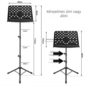 Összecsukható kottaállvány hangszerekhez — ABS környezetbarát anyag + acél, 01-es modell; alkalmas zongorára, gitárra, hegedűre, szaxofonra