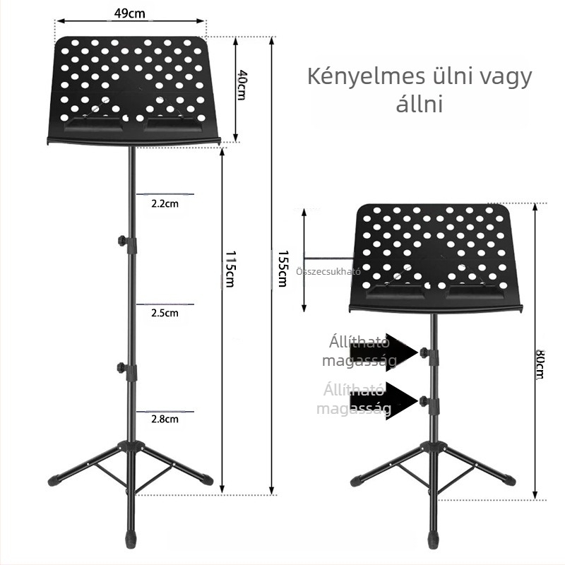 Összecsukható kottaállvány hangszerekhez — ABS környezetbarát anyag + acél, 01-es modell; alkalmas zongorára, gitárra, hegedűre, szaxofonra