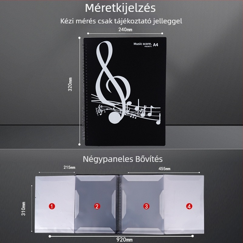 A4-es állítható, bővíthető kottaoldaltartó zongorához, Guzhenghez, dobokhoz és gitárhoz