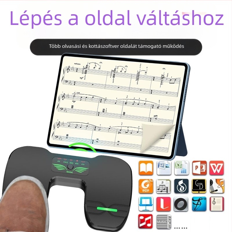 PTNOKA Bluetooth kottaolvasó eszköz – többfunkciós spektrum-fordító pedálos oldalszámváltással, kompatibil iPaddel, táblagéppel és telefonnal, gitárhoz, zongorához és szaxofonhoz