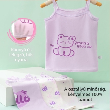 Lányoknak szóló ujjatlan top – 95% pamut, rajzfilmszerű mintázat, puha anyag, gyerekeknek