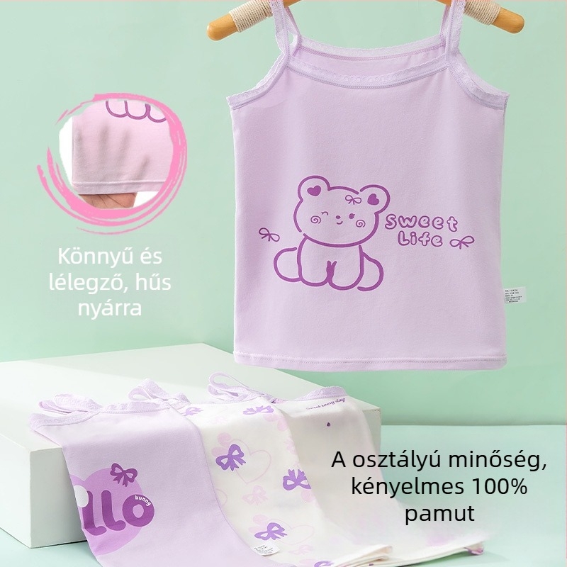 Lányoknak szóló ujjatlan top – 95% pamut, rajzfilmszerű mintázat, puha anyag, gyerekeknek
