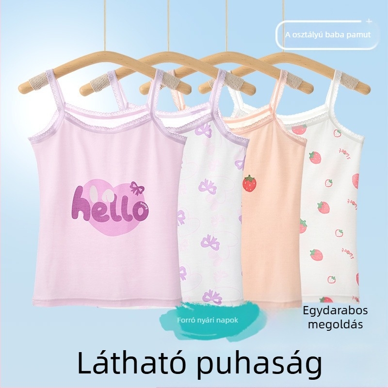 Lányoknak szóló ujjatlan top – 95% pamut, rajzfilmszerű mintázat, puha anyag, gyerekeknek