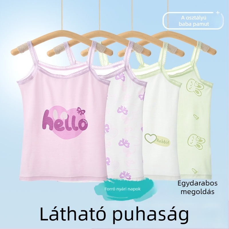 Lányoknak szóló ujjatlan top – 95% pamut, rajzfilmszerű mintázat, puha anyag, gyerekeknek