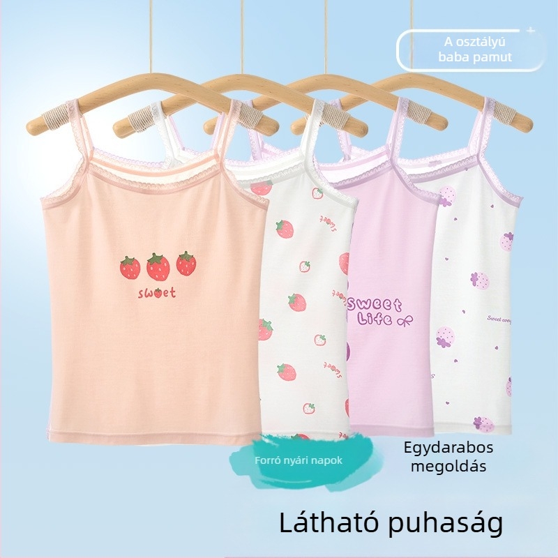 Lányoknak szóló ujjatlan top – 95% pamut, rajzfilmszerű mintázat, puha anyag, gyerekeknek