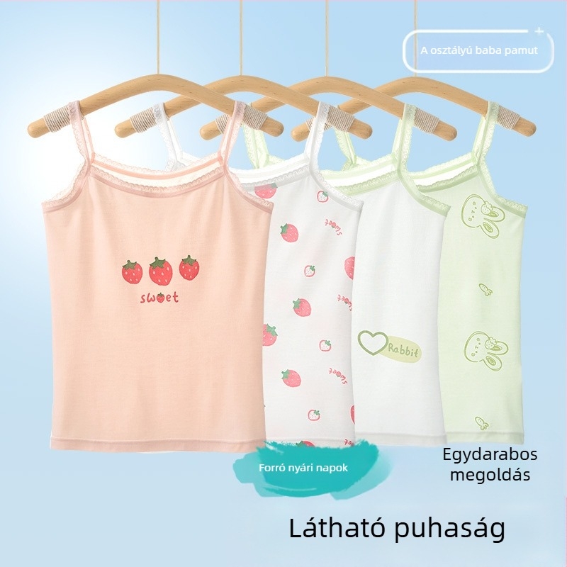 Lányoknak szóló ujjatlan top – 95% pamut, rajzfilmszerű mintázat, puha anyag, gyerekeknek