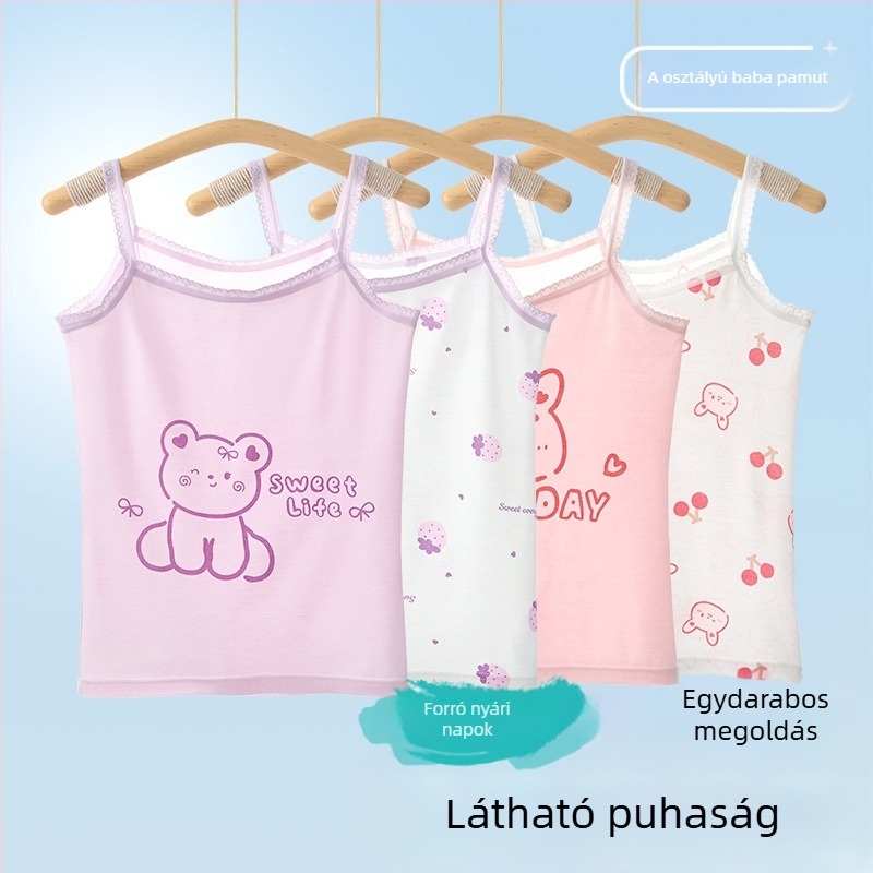 Lányoknak szóló ujjatlan top – 95% pamut, rajzfilmszerű mintázat, puha anyag, gyerekeknek