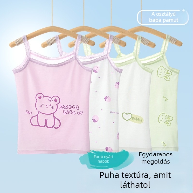 Lányoknak szóló ujjatlan top – 95% pamut, rajzfilmszerű mintázat, puha anyag, gyerekeknek