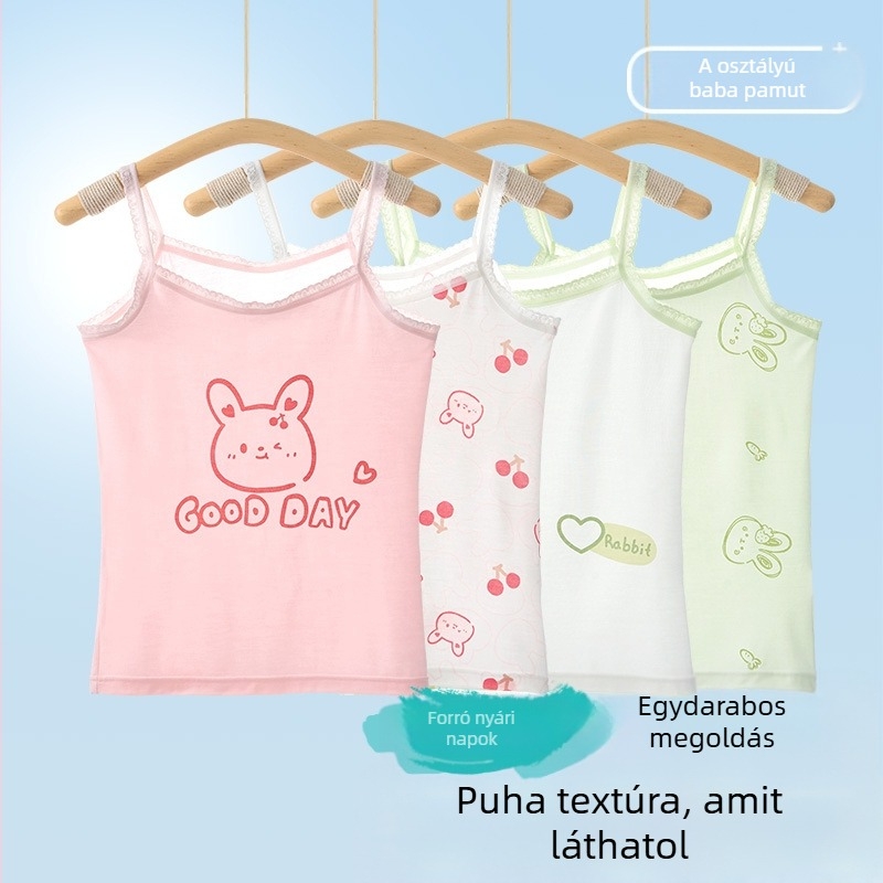 Lányoknak szóló ujjatlan top – 95% pamut, rajzfilmszerű mintázat, puha anyag, gyerekeknek