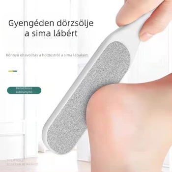 Lábfej-reszelő rozsdamentes acélból, dupla oldalú pedikűr eszköz ovális csiszolófejjel és csiszolópapírral, dobozban 200 darab