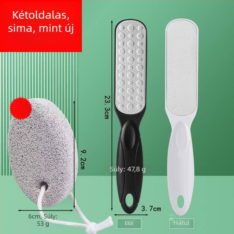 Lábfej-reszelő rozsdamentes acélból, dupla oldalú pedikűr eszköz ovális csiszolófejjel és csiszolópapírral, dobozban 200 darab