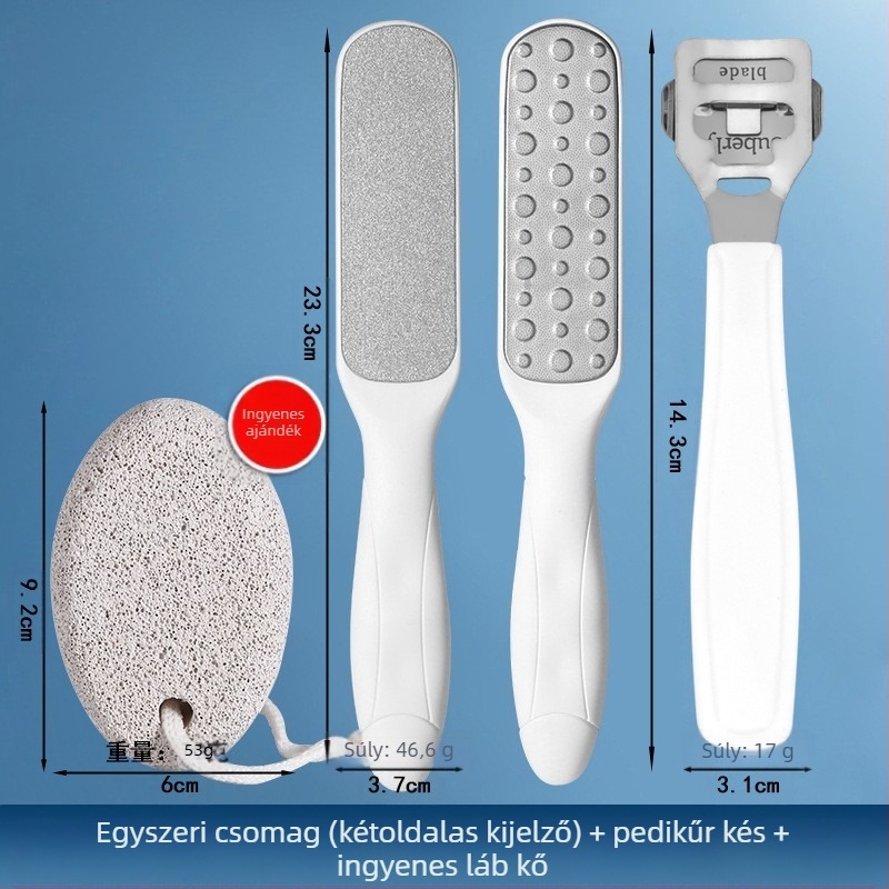 Lábfej-reszelő rozsdamentes acélból, dupla oldalú pedikűr eszköz ovális csiszolófejjel és csiszolópapírral, dobozban 200 darab