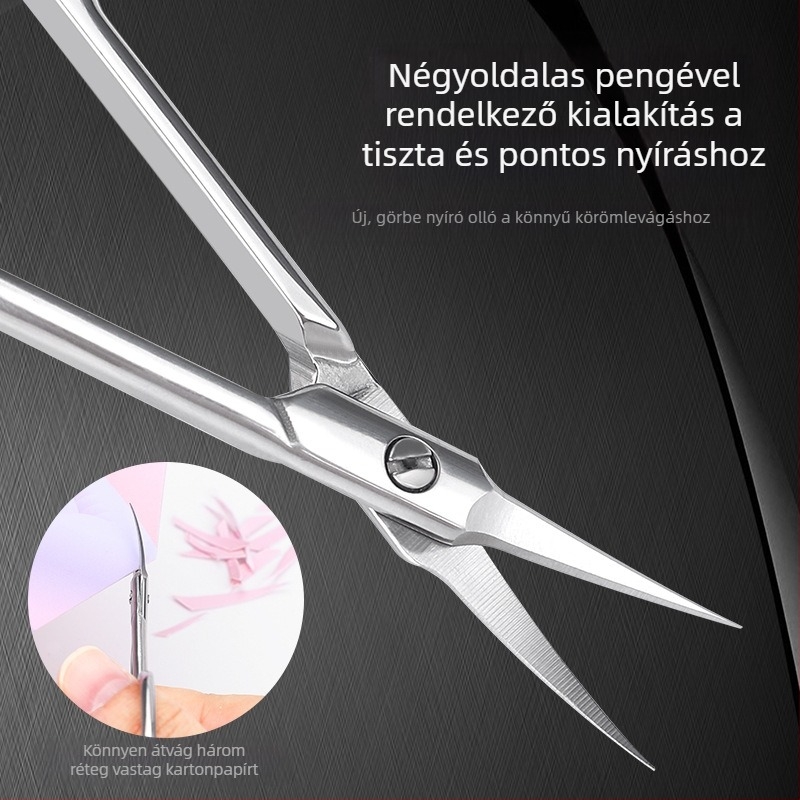 Rozsdamentes acélból készült köröm- és bőrhámlasztó olló készlet – ívelt és hegyes végű, orosz stílus, manikűr és szemöldökformázás