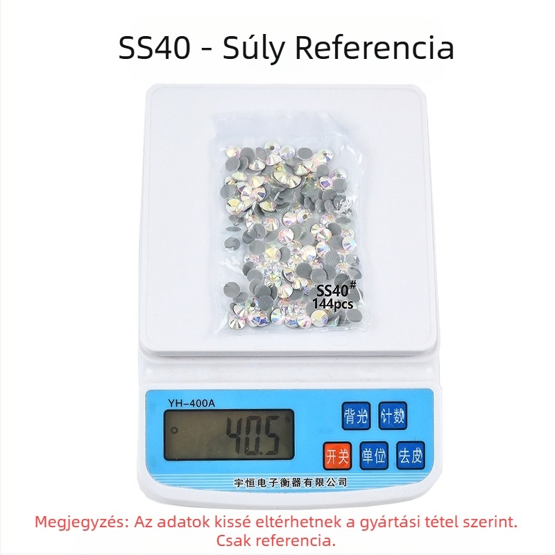 Rhinestone, üveg/üveges felület, elektroplating; gépi préselés kompatibilis, ragasztó használható