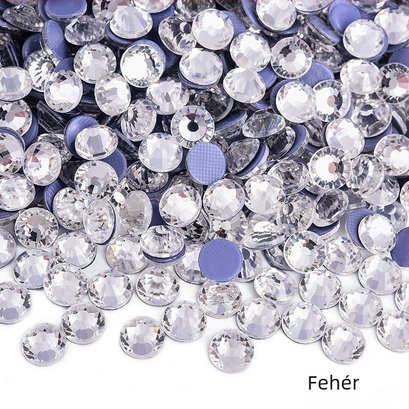 Rhinestone, üveg/üveges felület, elektroplating; gépi préselés kompatibilis, ragasztó használható