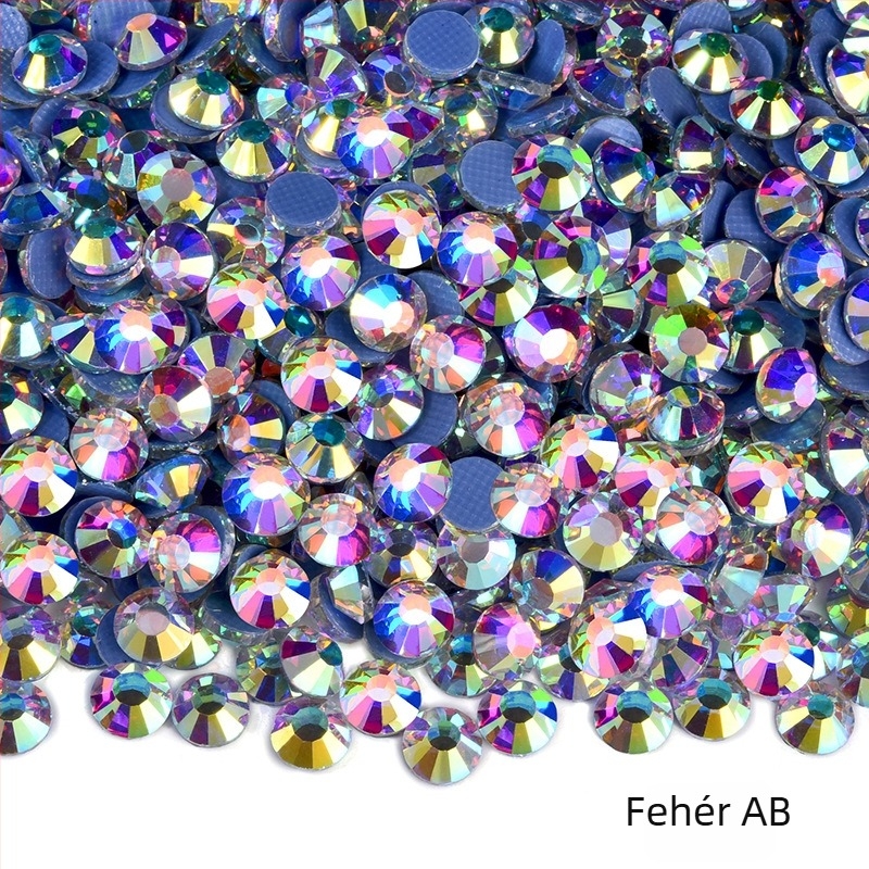 Rhinestone, üveg/üveges felület, elektroplating; gépi préselés kompatibilis, ragasztó használható