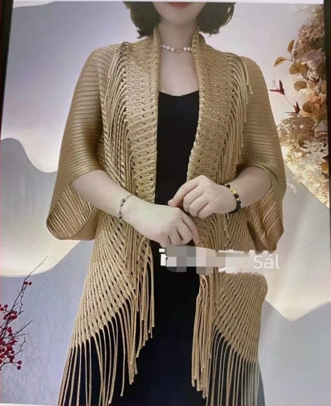 Női nyári strandkendő tassellal – egyszínű jacquard poliészter fonalból, kötött anyag, plázához